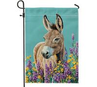 Bandiera da giardino con asino, bella decorazione floreale da cortile, decorazione per esterni su entrambi i lati, bandiera primaverile estiva in stile fattoria 30,5 x 45,7 cm