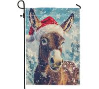 Bandiera da giardino con asino, cappello di Babbo Natale rosso, decorazione invernale da giardino, bandiera da giardino su entrambi i lati, bandiera da giardino in iuta, decorazione per esterni, 30,5
