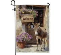 Bandiera da giardino con asino di benvenuto, decorazione rustica marrone con animali per la primavera e l'estate, bandiera su entrambi i lati per esterni per decorazione per feste in giardino, 30,5 x