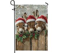 Bandiera da giardino con asino di Natale, cappello di Babbo Natale rosso, decorazione per esterni, decorazione da cortile, decorazione su entrambi i lati per la stagione invernale, bandiere festive