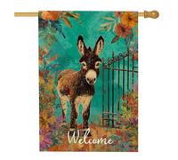 Bandiera da giardino con asino, striscione di benvenuto floreale colorato per la primavera e l'estate, decorazione esterna in tessuto su entrambi i lati, decorazione per la casa con animali carini per