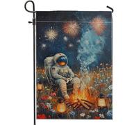 Bandiera da giardino con astronauta cosmico, striscione decorativo con fuochi d'artificio universo vibrante, bandiera artistica su entrambi i lati, per feste, decorazione per prato all'aperto, 30,5 x