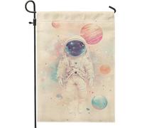 Bandiera da giardino con astronauta cosmico, striscione decorativo per esterni a tema spaziale, decorazione per prato su entrambi i lati, per tutte le stagioni, colori galassia, 30,5 x 45,7 cm