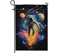 Bandiera da giardino con astronauta nello spazio, design cosmico vivace, striscione decorativo per la casa, bandiera da cortile su entrambi i lati, per la decorazione del prato esterno, 30,5 x 45,7 cm