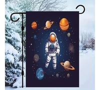 Bandiera da giardino con astronauta spaziale, 30,5 x 45,7 cm, double face, decorazione primaverile per casa, cortile, bandiera stagionale per esterni, decorazione per vacanze all'aperto