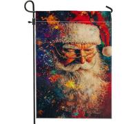 Bandiera da giardino con Babbo Natale, bandiera decorativa ritratto colorato, bandiera decorativa su entrambi i lati per esterni in iuta per vacanze invernali, cartello natalizio per la casa, patio