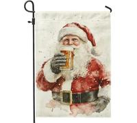 Bandiera da giardino con Babbo Natale, bandiera natalizia rossa e bianca, decorazione natalizia per esterni, cartello da cortile in iuta su entrambi i lati, per vacanze invernali, decorazione per