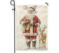 Bandiera da giardino con Babbo Natale, bandiera rossa decorativa natalizia, doppia faccia in iuta per esterni per vacanze invernali, cartello natalizio per esterni, patio, prato, decorazione 30,5 x