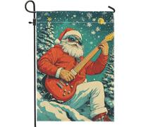 Bandiera da giardino con Babbo Natale, bandiera rossa decorativa per chitarra, doppia faccia in iuta per esterni per feste invernali, cartello natalizio per esterni, patio, prato, decorazione 30,5 x