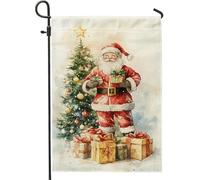 Bandiera da giardino con Babbo Natale, bandiera rossa natalizia per esterni, bandiera su entrambi i lati, in iuta per la stagione invernale, decorazione natalizia per prato 30,5 x 45,7 cm
