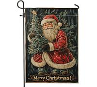 Bandiera da giardino con Babbo Natale, bandiere rosse natalizie decorative per le vacanze, bandiera su entrambi i lati per esterni in iuta per la stagione invernale, decorazione natalizia per patio