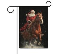 Bandiera da giardino con Babbo Natale che cavalca il cavallo rosso, per le vacanze stagionali, in iuta, double face, per casa, cortile, bandiere, 30,5 x 45,7 cm