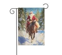 Bandiera da giardino con Babbo Natale che cavalca nella foresta 30 x 45 cm verticale su entrambi i lati per fattoria vacanze esterne decorazioni da cortile bandiera