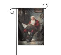 Bandiera da giardino con Babbo Natale che legge il giornale sulla toilette 30 x 45 cm verticale su entrambi i lati per fattoria vacanze decorazioni esterne bandiera cortile