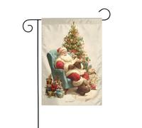 Bandiera da giardino con Babbo Natale che legge sulla sedia, 30 x 45 cm, verticale, double face, per fattoria, vacanze, decorazioni esterne