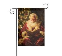Bandiera da giardino con Babbo Natale che legge un vecchio libro, 30 x 45 cm, verticale, double face, decorazione per casa colonica