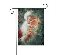 Bandiera da giardino con Babbo Natale che picca dietro l'albero di Natale 30 x 45 cm verticale su entrambi i lati per fattoria vacanze decorazioni esterne bandiera cortile