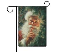Bandiera da giardino con Babbo Natale con picco dietro l'albero di Natale, per le vacanze stagionali, in iuta, double face, 30,5 x 45,7 cm