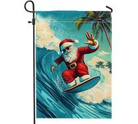 Bandiera da giardino con Babbo Natale, decorazione da giardino a tema spiaggia rossa, bandiere da giardino, decorazione per prato su entrambi i lati, per Natale, per esterni, 30,5 x 45,7 cm