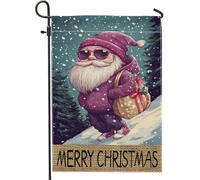 Bandiera da giardino con Babbo Natale, decorazione rossa per esterni, bandiera in iuta su entrambi i lati per la stagione invernale, decorazione natalizia per patio, prato, 30,5 x 45,7 cm