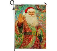 Bandiera da giardino con Babbo Natale, decorazioni colorate per le vacanze, bandiera da cortile in iuta su entrambi i lati per festival invernali, esposizione natalizia sul prato, decorazione allegra