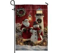 Bandiera da giardino con Babbo Natale e pupazzo di neve, bandiera rossa natalizia decorativa per la casa, bandiera da cortile in iuta su entrambi i lati, decorazione natalizia per esterni, 30,5 x 45,7