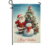 Bandiera da giardino con Babbo Natale e pupazzo di neve, decorazione natalizia per le vacanze, striscione in iuta su entrambi i lati, per esterni, 30,5 x 45,7 cm