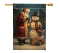 Bandiera da giardino con Babbo Natale e pupazzo di neve, decorazione natalizia rossa su entrambi i lati, per decorazione esterna del prato, 71 x 101 cm
