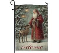 Bandiera da giardino con Babbo Natale, renna e neve, rossa su entrambi i lati, piccola bandiera da giardino per esterni, portico, prato, patio, terrazza, 30,5 x 45,7 cm