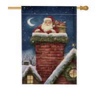 Bandiera da giardino con Babbo Natale sul camino, decorazione per le vacanze con cielo notturno blu, striscione in iuta su entrambi i lati, per decorazione esterna del prato, 71 x 101 cm