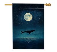 Bandiera da giardino con balena al chiaro di luna, bandiera blu scuro con scena oceanica decorativa per la casa, bandiera da cortile in tessuto su entrambi i lati, per decorazione esterna del prato