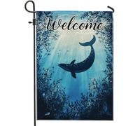 Bandiera da giardino con balena blu oceano, striscione decorativo artistico subacqueo, double face, decorazione per la casa per l'estate all'aperto, decorazione per prato 71 x 101 cm