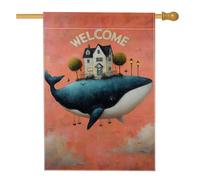 Bandiera da giardino con balena di benvenuto, bandiera blu oceano per la casa, decorazione per prato esterno in iuta su entrambi i lati, per vacanze estive, 71 x 101 cm