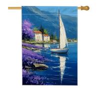 Bandiera da giardino con barca a vela, bandiera blu marina decorativa per la casa, bandiera su entrambi i lati per cortile in iuta per la decorazione estiva all'aperto del prato, 71 x 101 cm