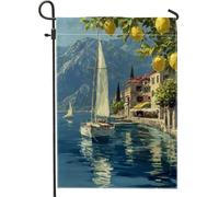 Bandiera da giardino con barca a vela con limone estivo, bandiera gialla nautica per la casa, bandiera su entrambi i lati in iuta da cortile decorazione per prato esterno 30,5 x 45,7 cm