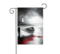 Bandiera da giardino con barca da pesca e faro, 30 x 45 cm, verticale, double face, decorazione per case agricole e vacanze esterne