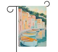Bandiera da giardino con barche da pesca legate a un molo, bandiera per casa e cortile, bandiera esterna stagionale in iuta su entrambi i lati, 30,5 x 45,7 cm