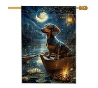 Bandiera da giardino con bassotto notturno, cane blu scuro con lanterna, striscione decorativo per la casa, bandiera da cortile in iuta su entrambi i lati, decorazione stagionale per esterni, 71 x 101