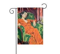 Bandiera da giardino con bella donna sdraiata sulla poltrona, 30 x 45 cm, verticale, double face, decorazione per casa colonica