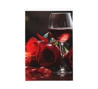 Bandiera da giardino con bicchiere di vino e candela con rosa rossa, 0,6 x 0,9 m, double face, non sbiadisce, per casa, cortile, cortile, cortile, prato, decorazione esterna