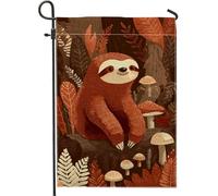 Bandiera da giardino con bradipo autunnale, decorazione con animali marroni, striscione in iuta su entrambi i lati per decorazione esterna del prato, decorazione per la casa autunnale stagionale 30,5