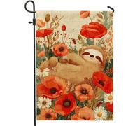 Bandiera da giardino con bradipo e papaveri, decorazione floreale per la casa, in iuta su entrambi i lati, 30,5 x 45,7 cm