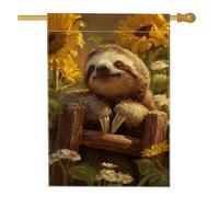 Bandiera da giardino con bradipo estivo, graziosa decorazione con animali pigri con girasoli, striscione da esterno in iuta su entrambi i lati, per la decorazione della casa e del prato, 71 x 101 cm
