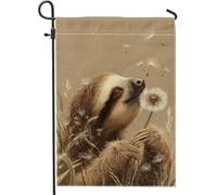 Bandiera da giardino con bradipo primaverile ed estivo, bandiera decorativa per la casa con dente di leone marrone, bandiera su entrambi i lati in iuta per cortile, decorazione per prato esterno, 30,5