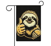 Bandiera da giardino con bradipo sorridente che tiene un pollice verso l'alto, in iuta su entrambi i lati, 30,5 x 45,7 cm