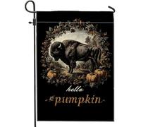 Bandiera da giardino con bufalo autunnale, decorazione rustica nera con zucca bisonte, striscione per raccolta su entrambi i lati, per decorazione del prato esterno, stile fattoria autunnale, 30,5 x