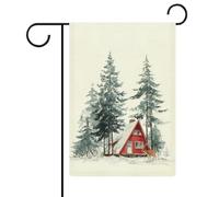 Bandiera da giardino con cabina rossa ad acquerello nei boschi per vacanze stagionali in iuta double face per casa cortile bandiere esterne 30,5 x 45,7 cm