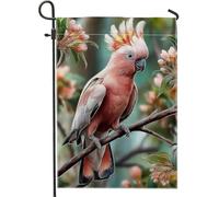 Bandiera da giardino con cacatua pesca primavera estate, bella bandiera floreale per esterni, bandiera da cortile in iuta su entrambi i lati per decorazione per feste sul prato 30,5 x 45,7 cm