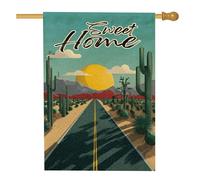 Bandiera da giardino con cactus al tramonto del deserto, striscione decorativo per la casa con toni caldi, decorazione per esterni in iuta su entrambi i lati, accenti stagionali estivi 71 x 101 cm