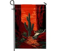 Bandiera da giardino con cactus al tramonto nel deserto, bandiera decorativa per esterni con teschio rosso e cactus, bandiera da giardino in tessuto su entrambi i lati, per decorazione estiva del